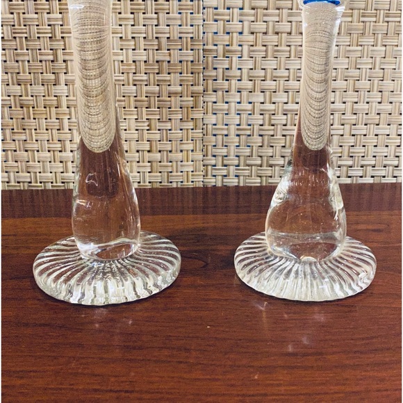 🌟HP🌟VTG 1970-80s Cobalt & Clear Blown Glass Candlesticks - Picture 5 of 10